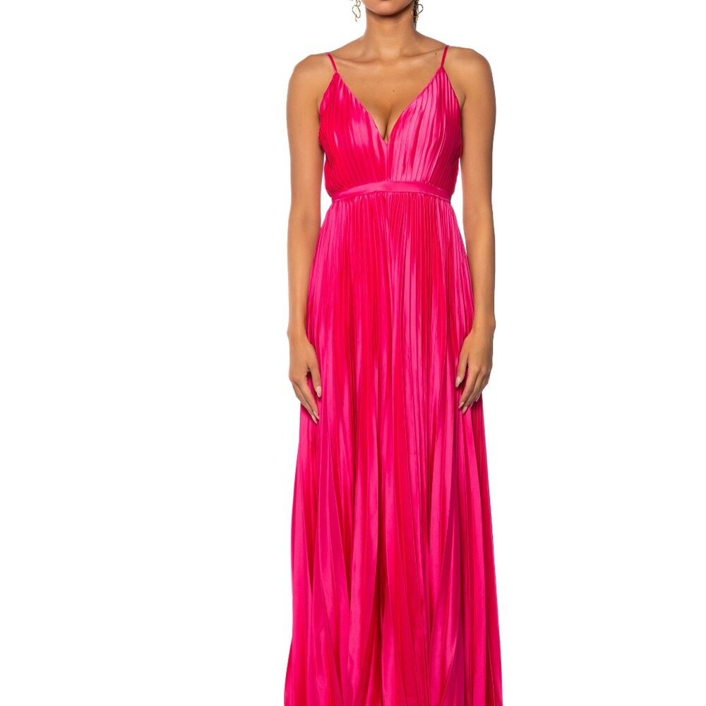 Callie Lives Sweet Pink: Pleated Satin Fuchsia Jumpsuit Medium